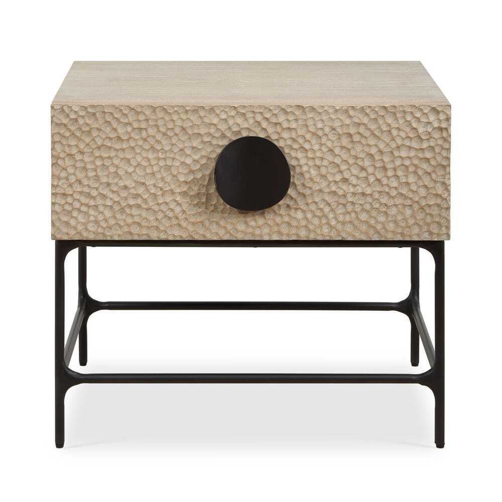 Small Side Table with cream top and black iron legs and knob