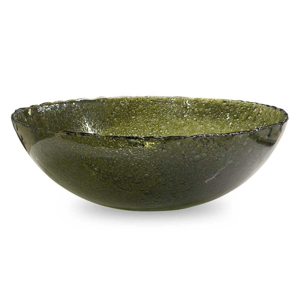 Green ceramic bowl with a shimmering finish